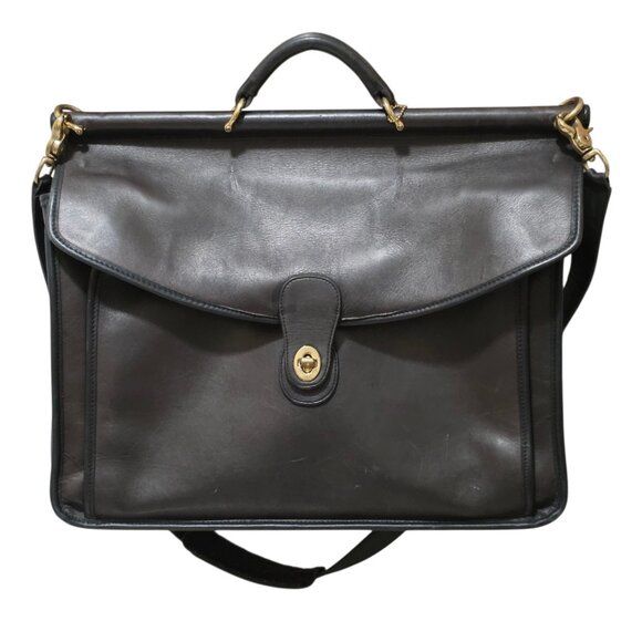 Vintage Coach Black Leather Messenger Bag Briefcase - Made in USA - No E4C 5266 - Picture 1 of 6